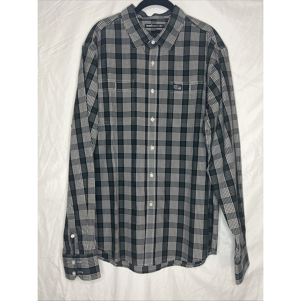 Ecko Unltd Men's Green Plaid Long Sleeve Button Down‎ Shirt - Size L